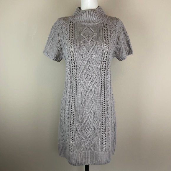 Snobby Sheep Mock Neck Cable Knit Sweater Dress
